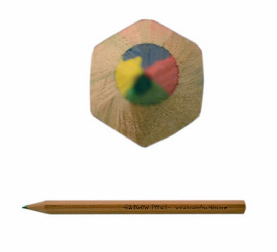 Wooden pencil with rainbow color graphite.