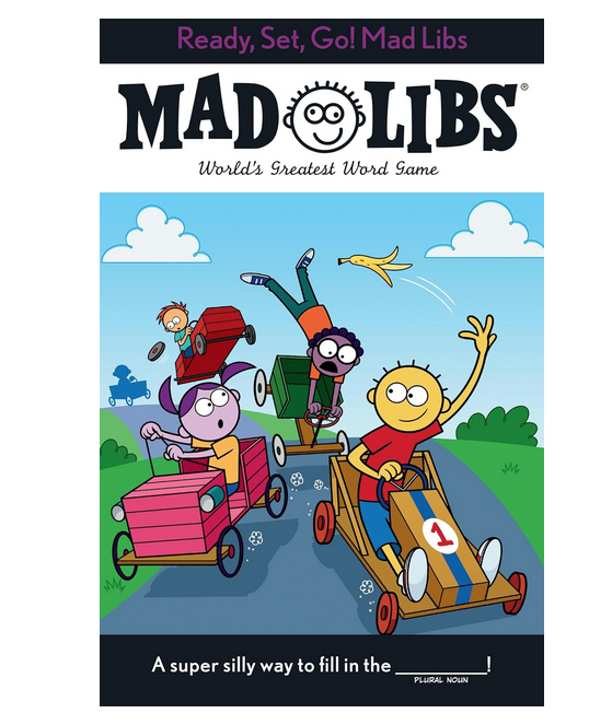 "Ready Set Go" Mad Libs with an illustrated cover of kids in a box car race. 