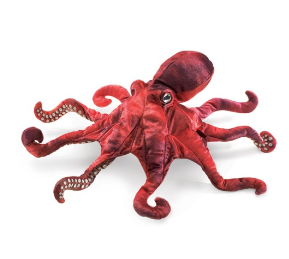 Red Octopus plush puppet.