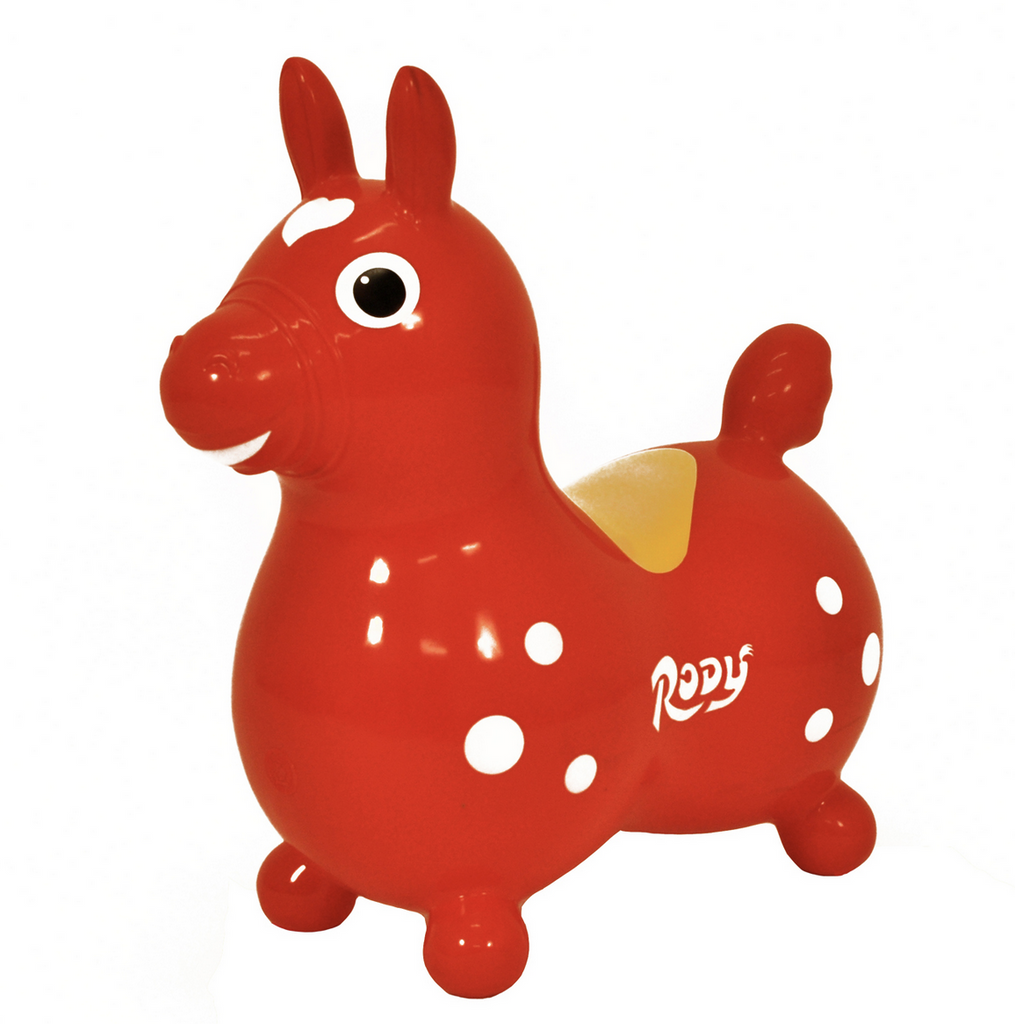 Red Rody inflatable sit on hopping toy.