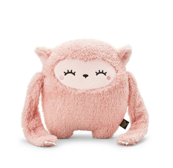 Riceaahaah plush with soft pink body, a sweet embroidered face and long arms with velcro. 