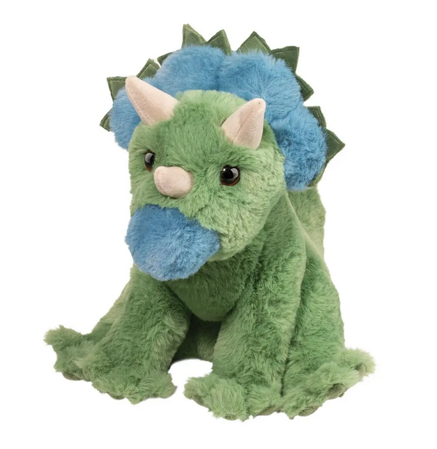 Roarie the Green Dino plush is super cute sitting upright with his green and blue fur. 