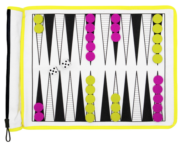 Roll up backgammon game and pieces.