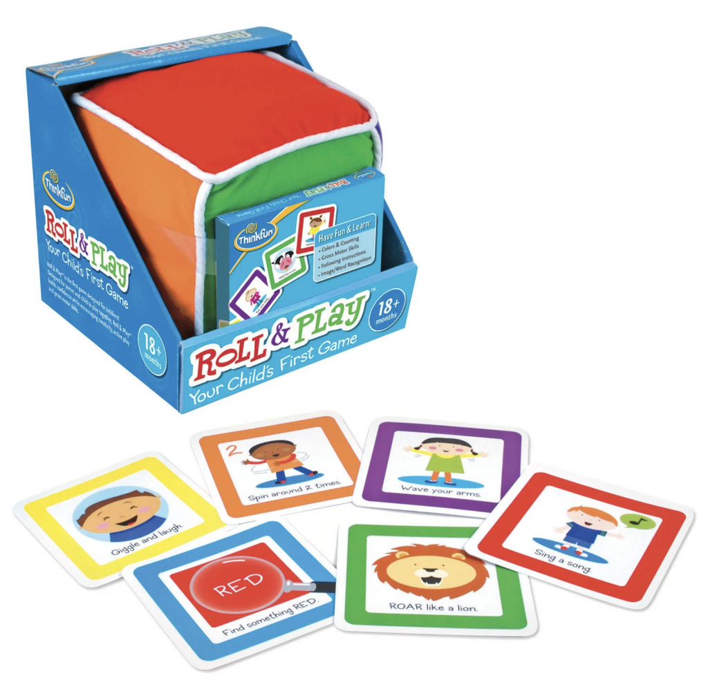 Roll & Play Baby game soft cube in box with game cards.