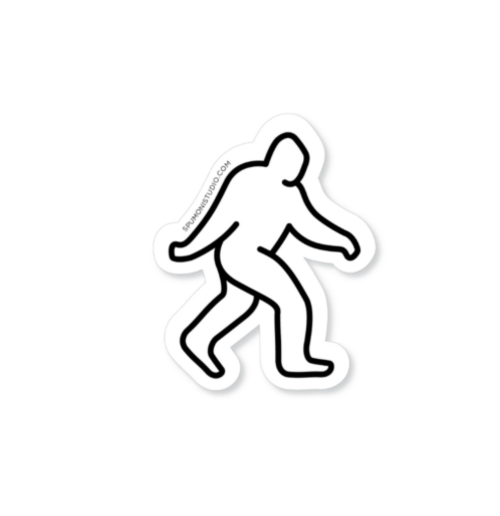 White diecut Bigfoot silhouette outlined in black sticker.