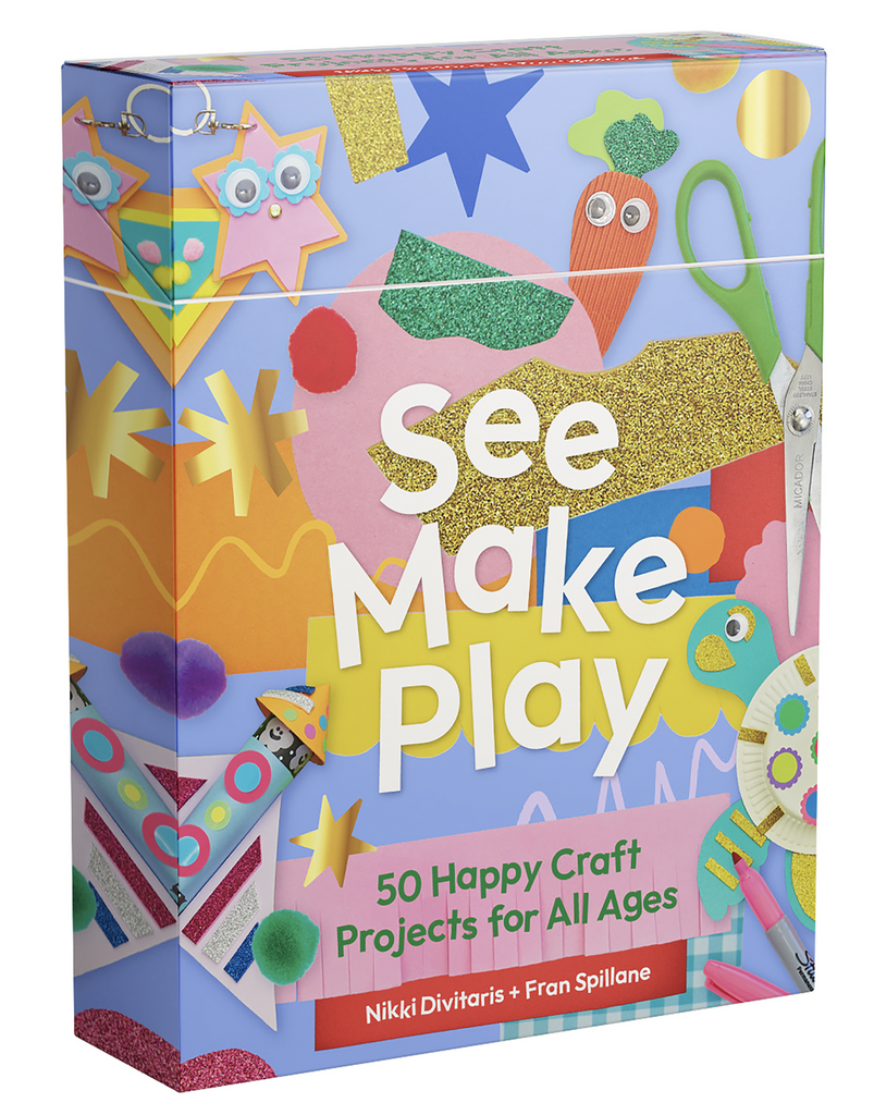 See Make Play card deck with colorful illustrations of completed crafts. 