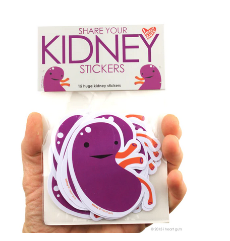 Package of purple colored kidney shaped stickers. 
