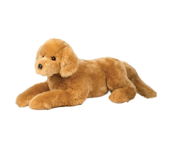 With his oversized paws and soft, floppy ears, Sherman the plush Golden Retriever is one big puppy! At 26” long, he’s perfect for wrapping your arms around and makes quite the hefty lapdog! Ultra soft designer faux fur has been selected to depict the shaggy, golden coat of our plush rendition of this beloved dog breed. His richly colored brown eyes and endearing expression bring a lifelike quality to this realistic plush dog.