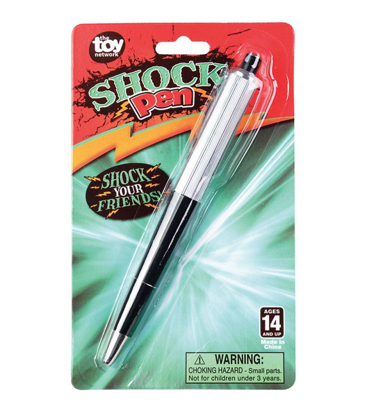 The Shocking Pen trick toy in it's package, a hang card with the pen in clear plastic. 
