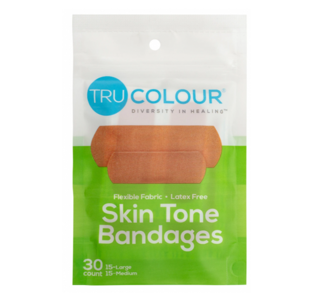 Skin tones bandages in a green bag.