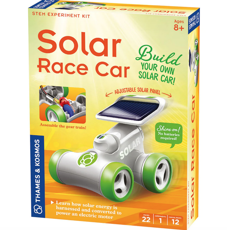 Solar Race Car. Build Your Own solar car. No batteries required. Learn how solar energy is harnessed and converted to power an electric motor. Ages 8 and up.
