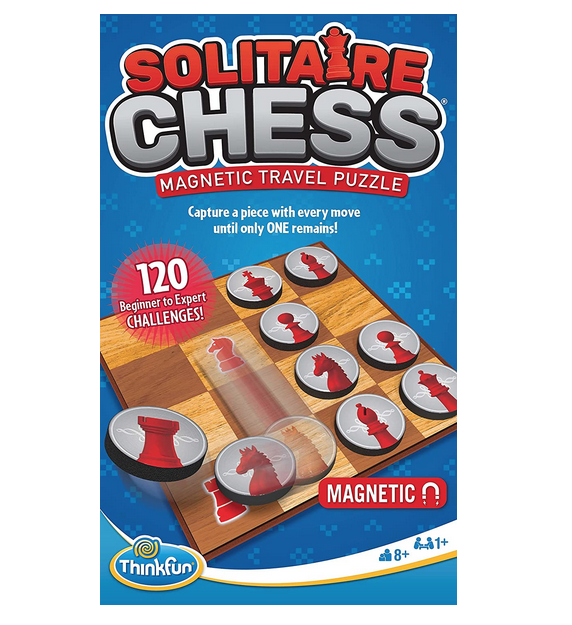 Solitaire Chess is the perfect way to enjoy chess as a single-player game. With magnetic pieces and a self-contained play book.  120 challenges range from beginner to expert. 