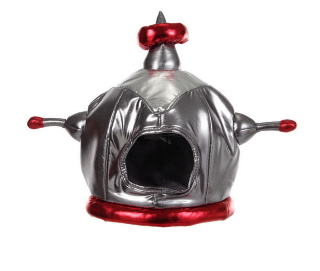 The metallic silver with red accents Space Robot is equipped with three probes, two on the side and one on top. With a large hole cut out for the face