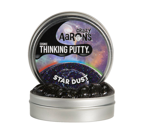 Tin of Crazy Aaron's Star Dust Cosmic Thinking Putty. 