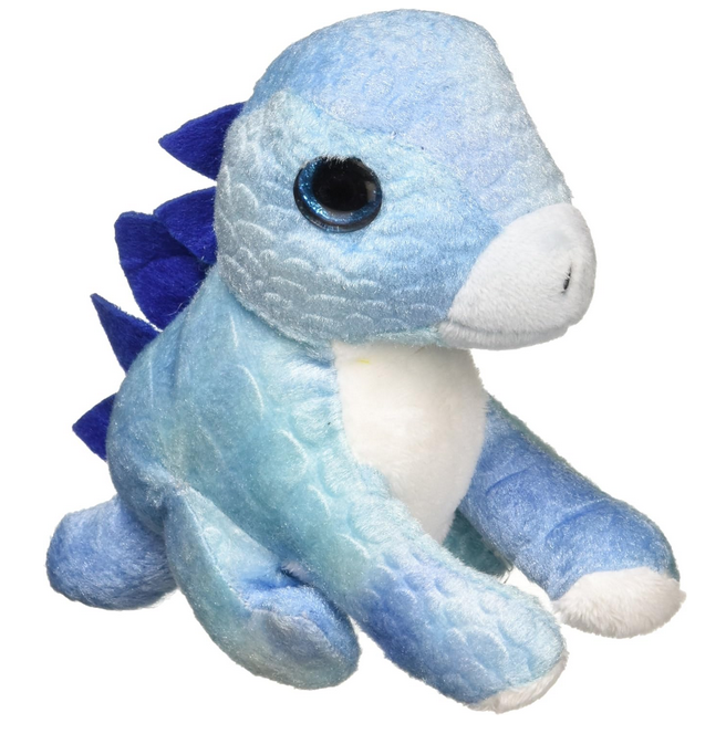 The Stegosaurus Mighty Mights is 3.5-inches long and is made of super soft blue, green plush material and has hard-plastic eyes and soft felt spikes.