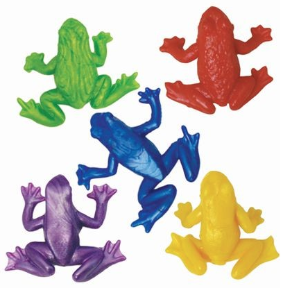 This super stretchy STRETCH set comes with 5 colorful assorted frogs. 