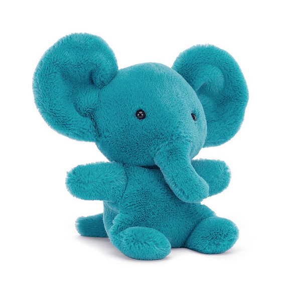 Sweetsicle Elephant  has bold aqua fur, foldy-soft ears and a tickly tail. 