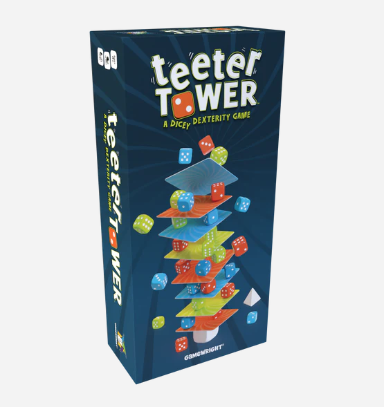 Teeter Tower a dicey dexterity game box.