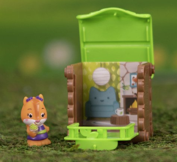 Timber Toys mini green living room play set folds up into a square and comes with an orange fox figure.