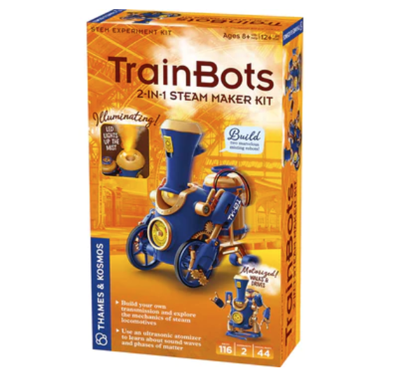 Build your own funky, steampunk-themed robots that emit a safe, cool steam that mimics a real-life locomotive.