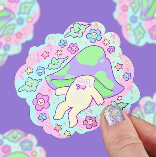 Trippy Mushroom Holographic Sticker – World of Mirth