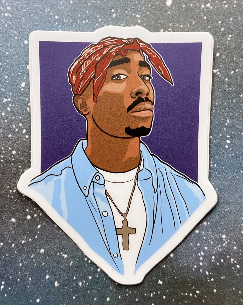 Diecut sticker of Tupac.