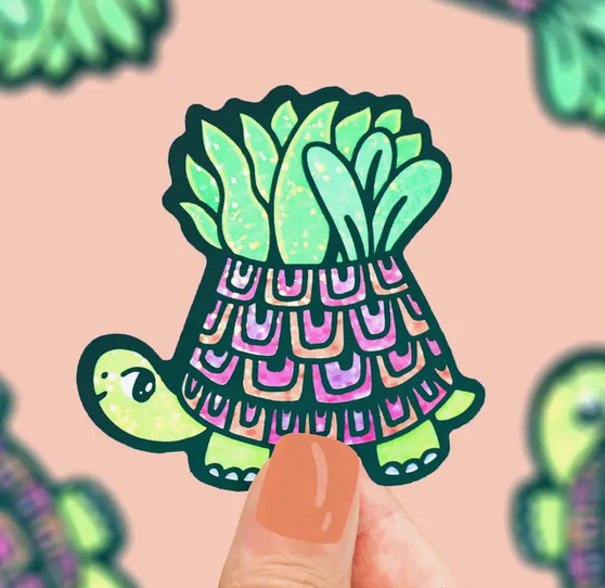 Turtle Planter Glitter Sticker – World of Mirth