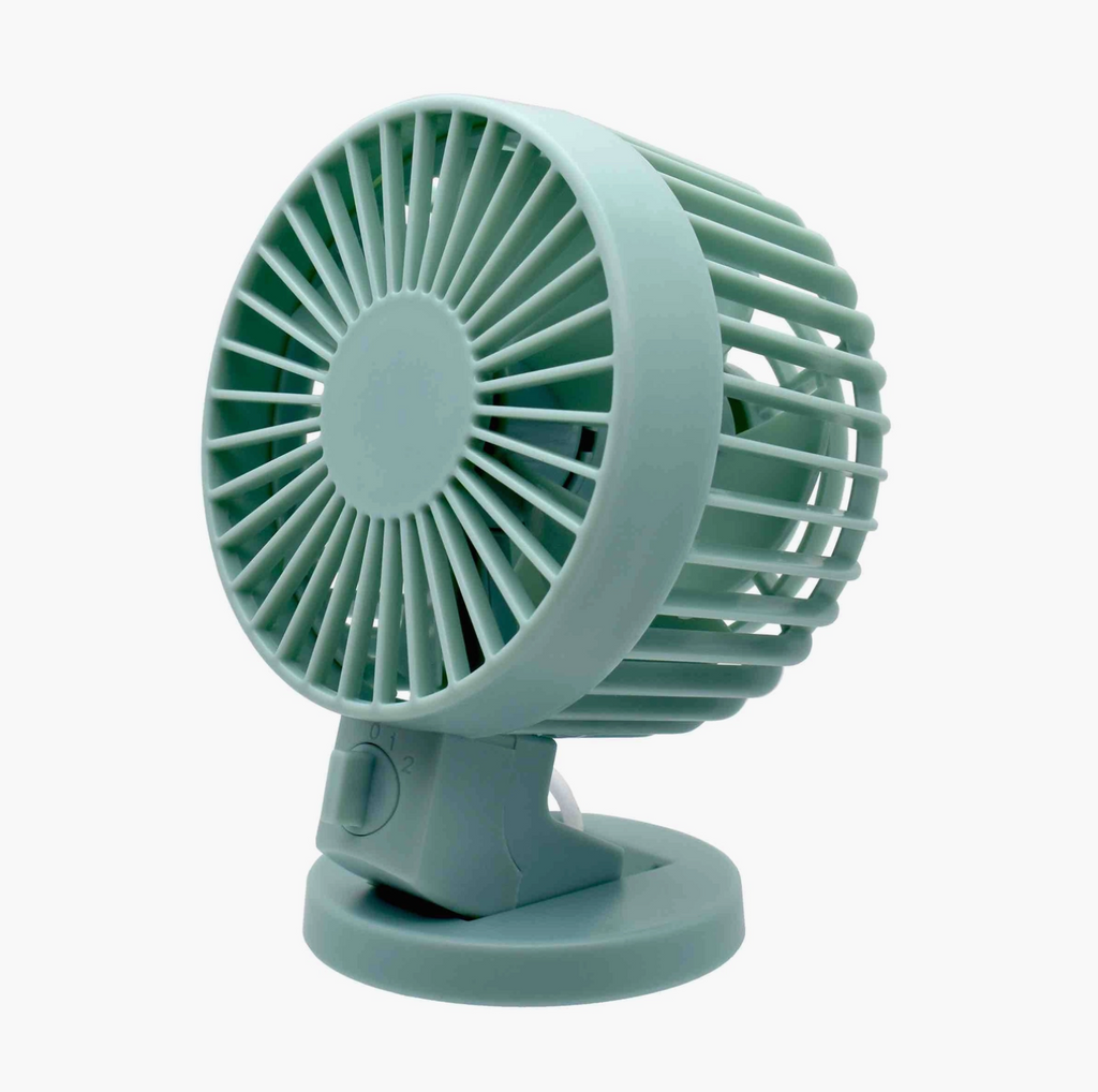 Blue turbo desk fan.