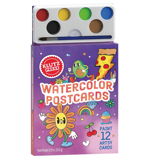 Watercokor postcards book with paint palette. 