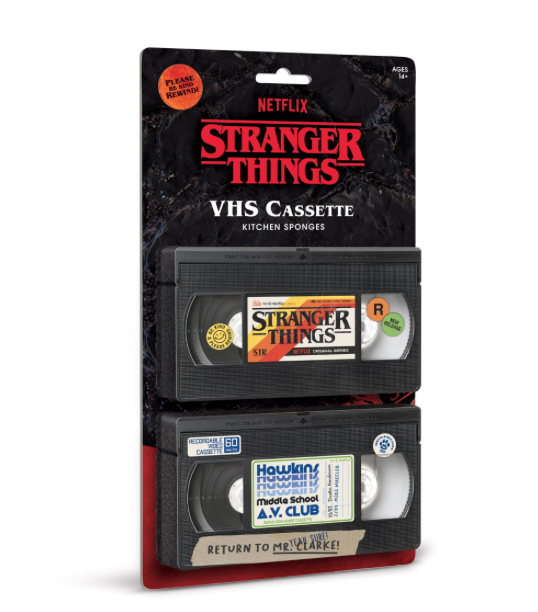 Set of two vcr cassette tape shaped Stranger Things kitchen sponges.