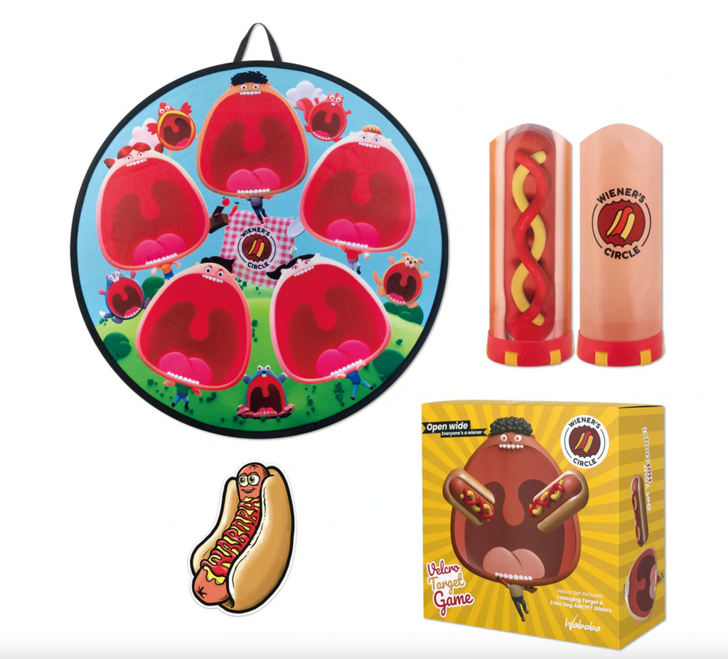 Wiener's Circle target mat, 2 hot dog airlyft gliders, and box.