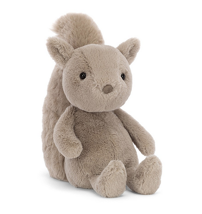 Soft light brown plush Willow Squirrel by Jellycat.