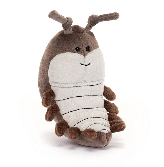 Brown and cream Woody Woodlouse plush insect by Jellycat.