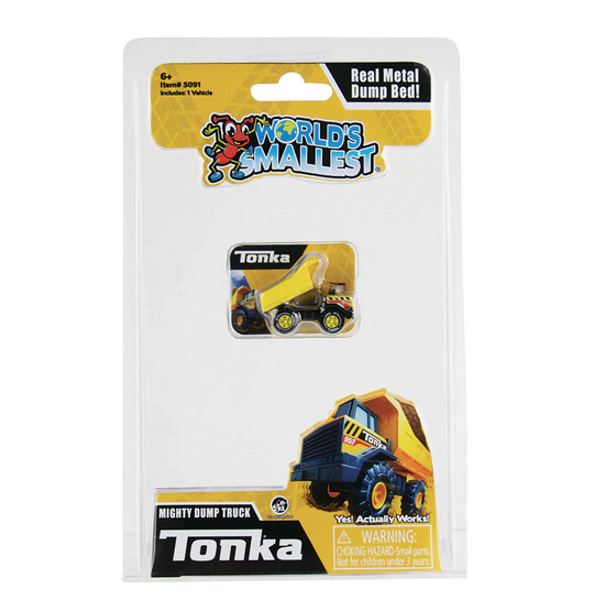 Package of world's smallest Tonka mighty dump truck.