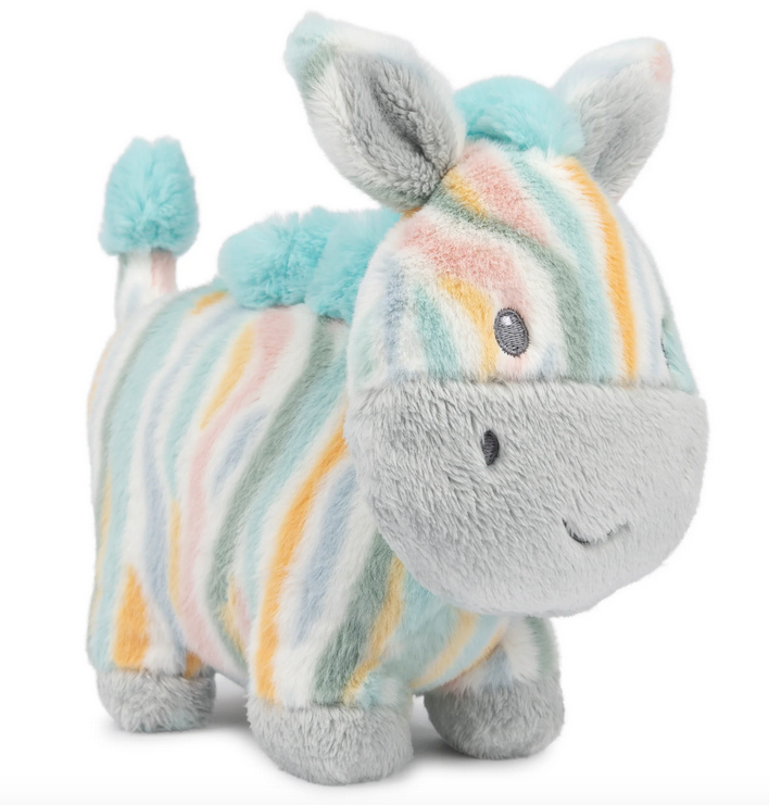 Safari Friends Zebra is a jungle critter with stimulating details to entertain little ones. The 7” plush is crafted with an adorable embroidered smile and colorful fur. The Safari Friends plush animals have playfully wobbly heads and soft, squeezable bodies, each with a rattle that makes a gentle chime sound with every shake.